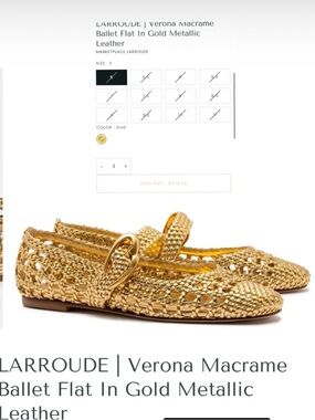 Larroude NWT Verona macrame gold ballet Flats 10